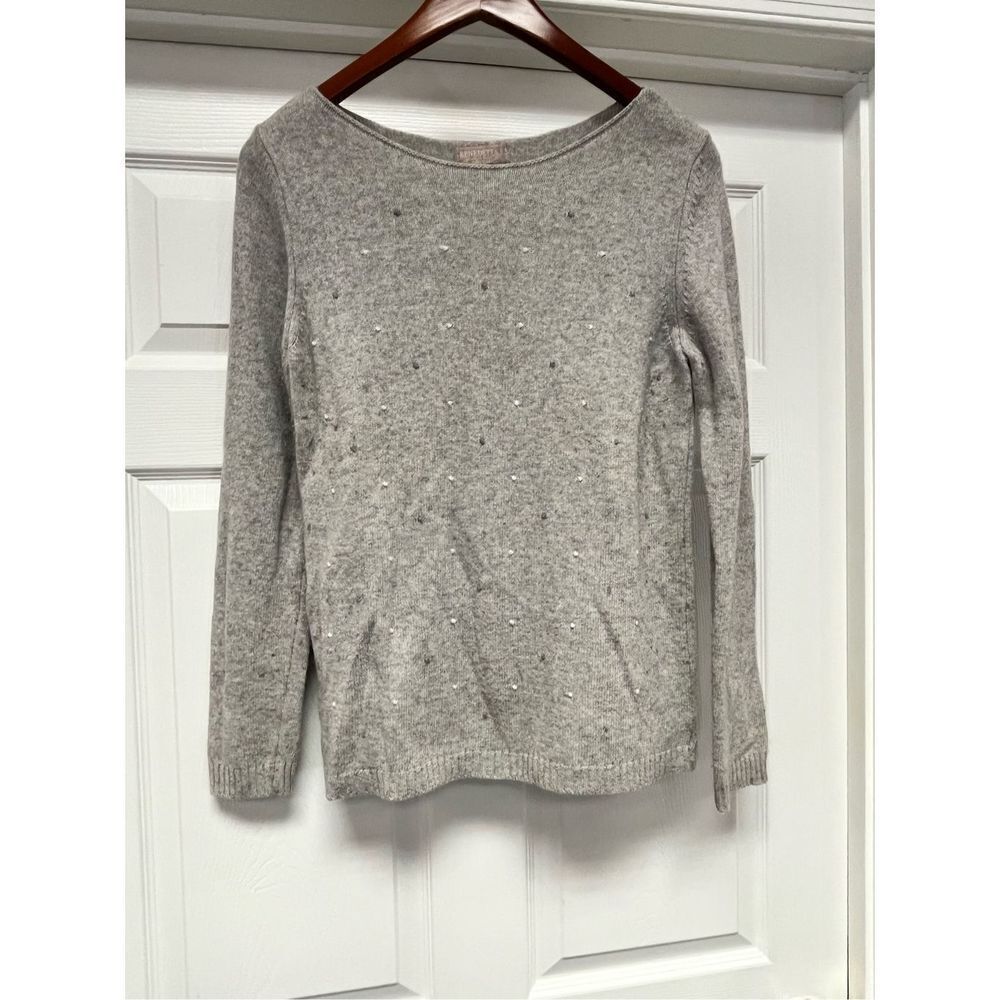 Benedetta B. Italy Gray Wool Cashmere Yarn Dot Sweater sz L EUC